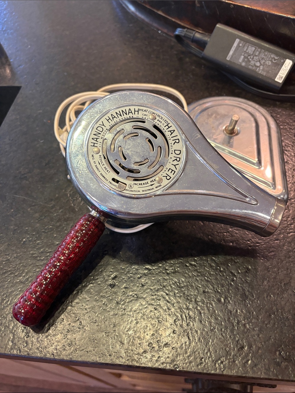 Hannah Chrome Handheld Hair Dryer with Red Handle